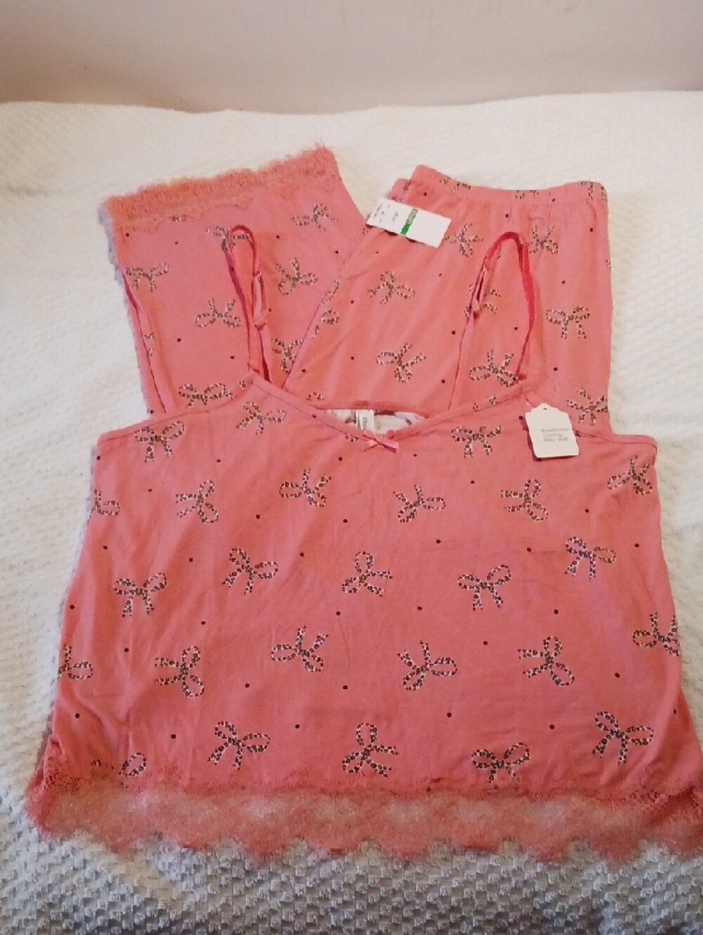 Gorgeous! Flora Nikrooz ⚜️Bamboo Coral-Pink Lace Trim Cami Lounge Set. L